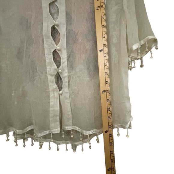 Free People talk that talk Sheer Sequin Blouse in Cream beaded seashell fringe L - Picture 7 of 9